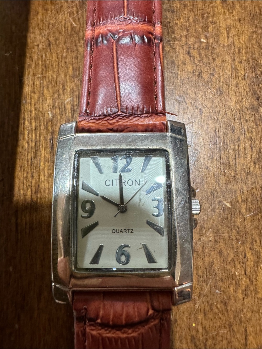 Citron Silver-Tone Case Watch with Brown Leather Strap